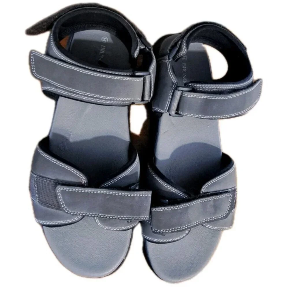 Bruno Marc Mens 14 Gray Outdoor Hook & Loop Sandals New With Flaw
